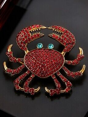 Red Crystal Crab Brooch